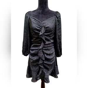 Black Satin Ruffled Midi Dress